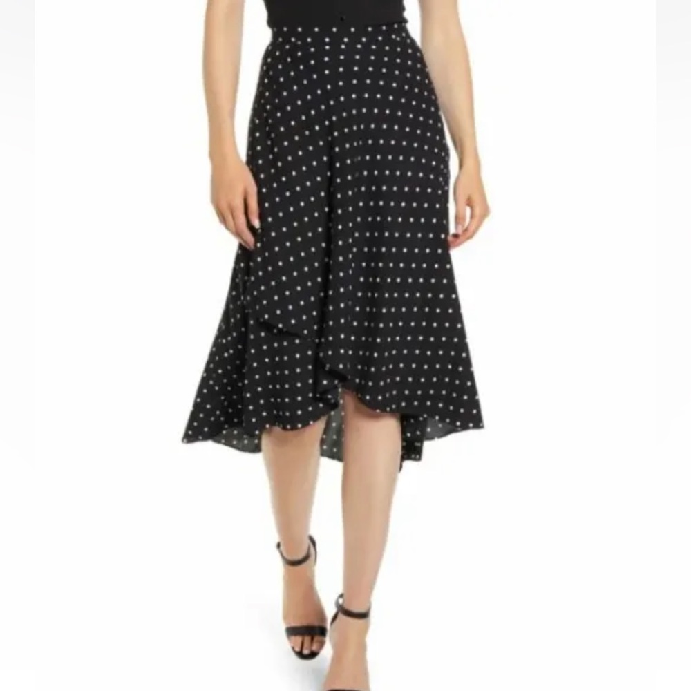Anne Klein Black Polka Dot A-Line High/Low Skirt